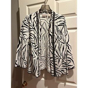 Chico's Zebra Print Linen Jacket Size 2 (M) Multicolor Studded